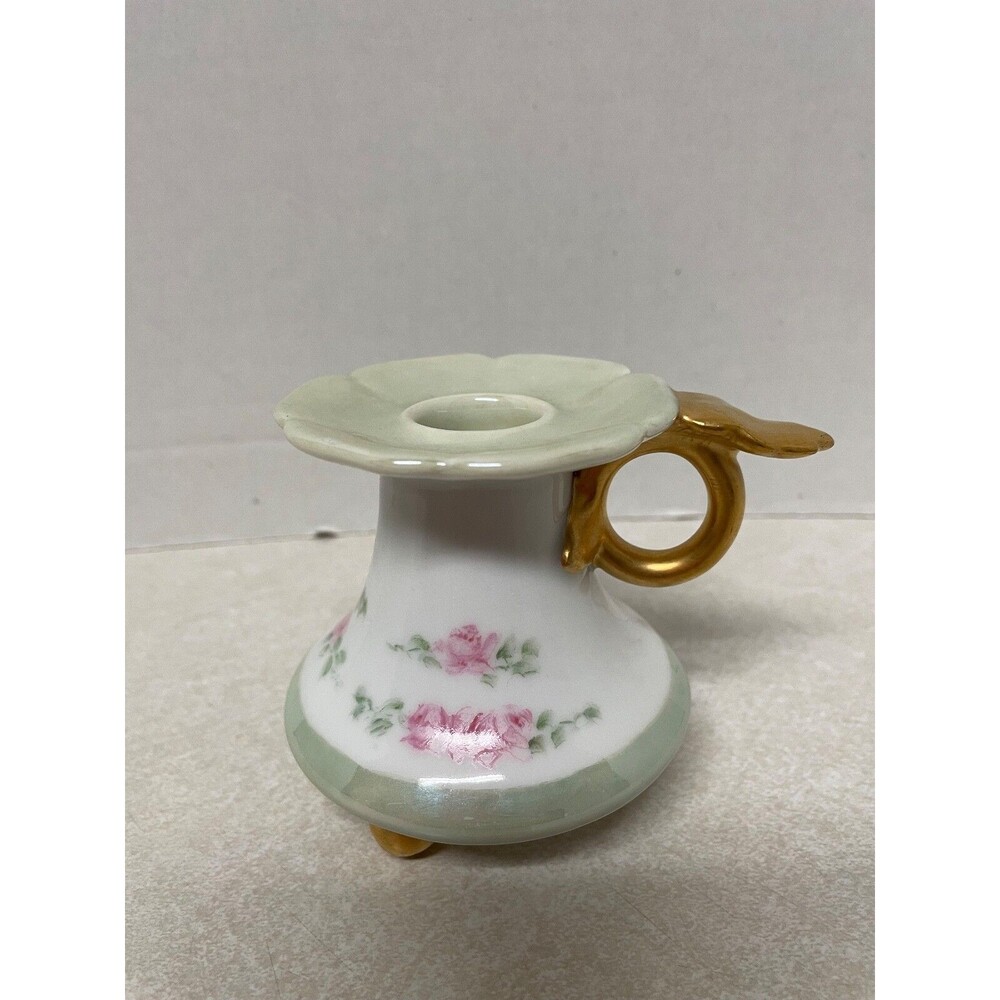 Vintage Vienna Austria Floral Gold Handled Footed Chamberstick Candle Holder